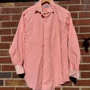 Jack Stone Thomas Dean Mens Button Front Shirt Orange Checkered Long Sleeve Lrg